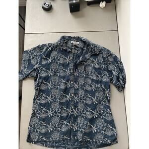 Columbia Shirt Adult XL Blue Button Up Floral Print Short Sleeve